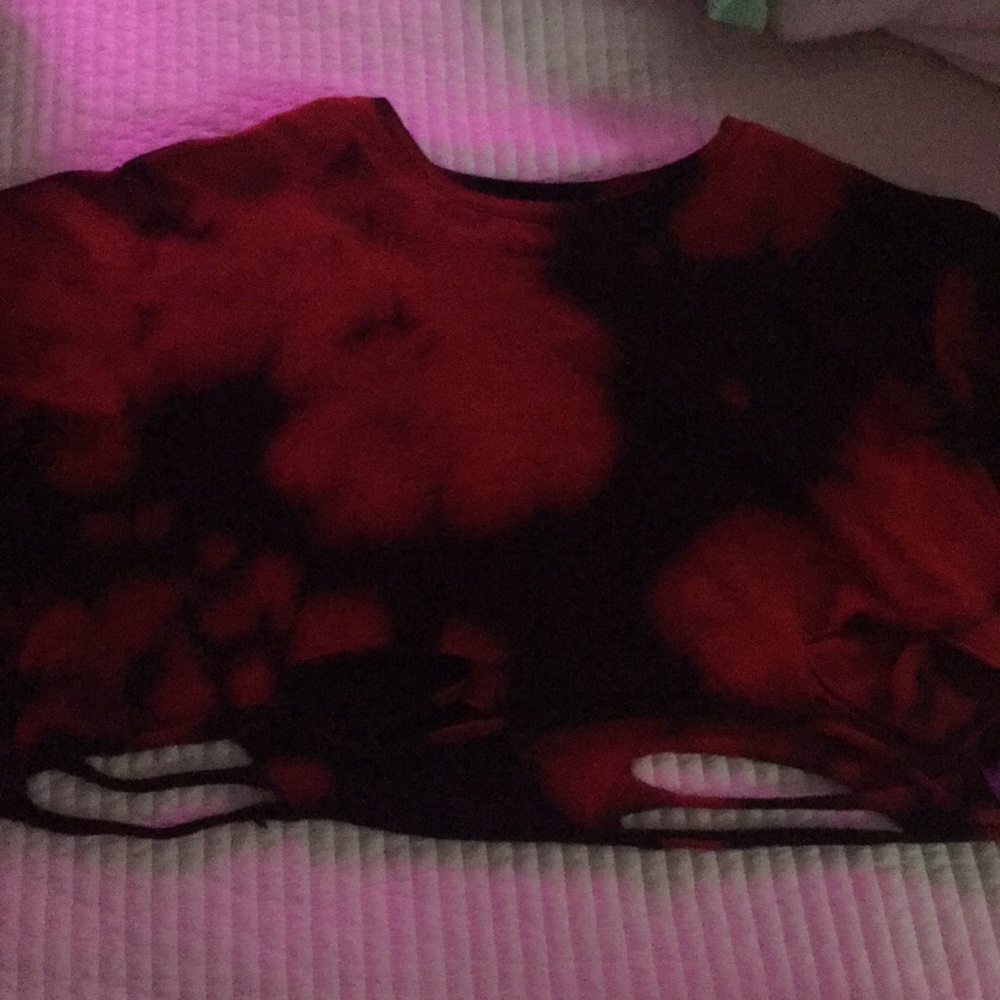 bleached and ripped red and black crop top